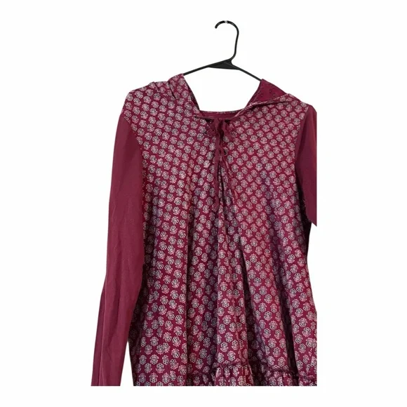 April Cornell Burgundy Floral Hooded Dress Boho Prairie Tiered Size Small - Picture 5 of 6